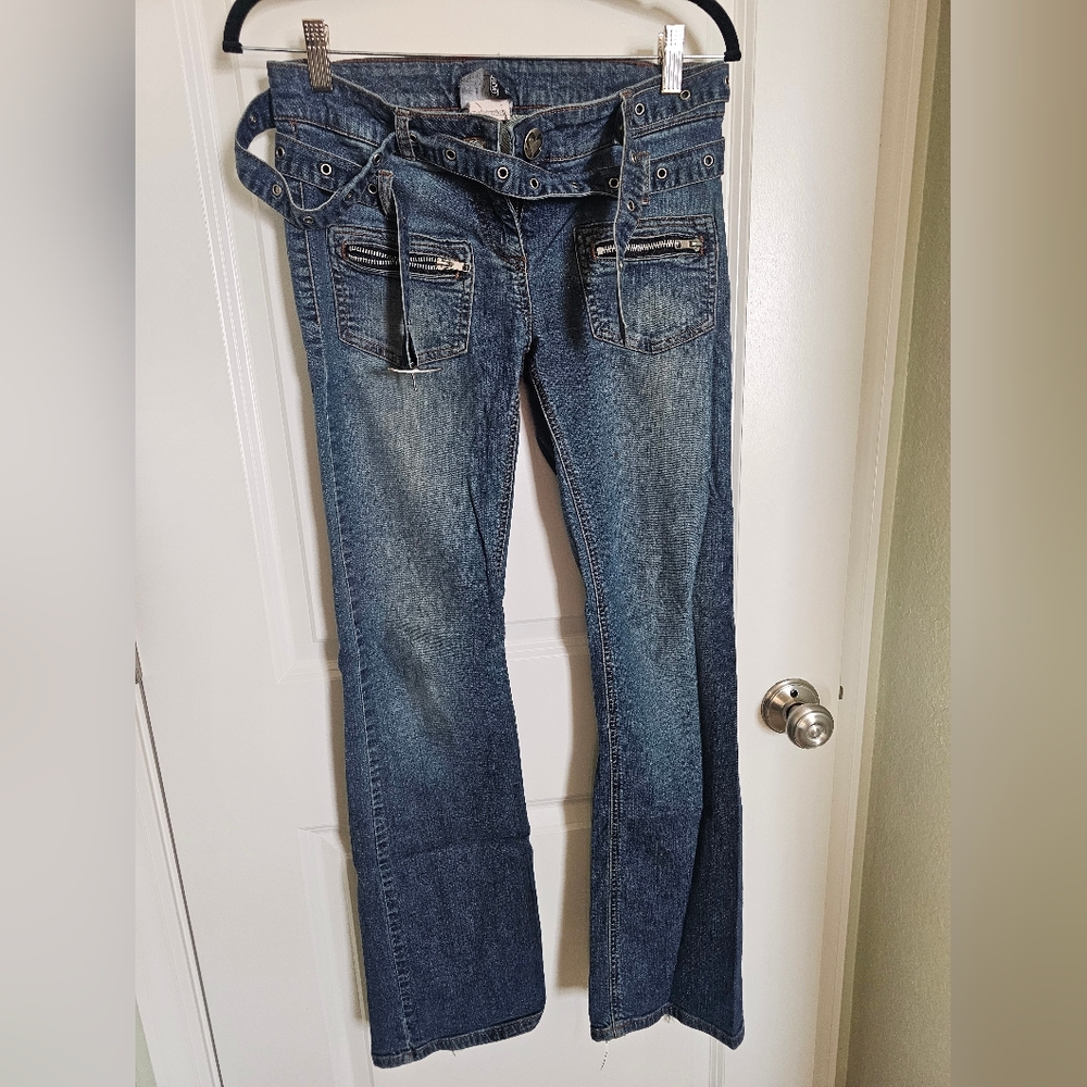Lip Service Vintage 2000s Rare Dark Blue Skinny Flare Jeans Sz 5